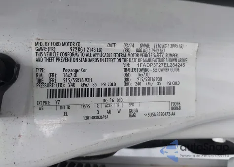 2014 Ford Focus Se из США, поврежденный, VIN 1FADP3F27EL284245